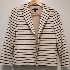 Ann Taylor Cropped & Striped Blazer - Jacket, Black and Cream Color, Size 4P US